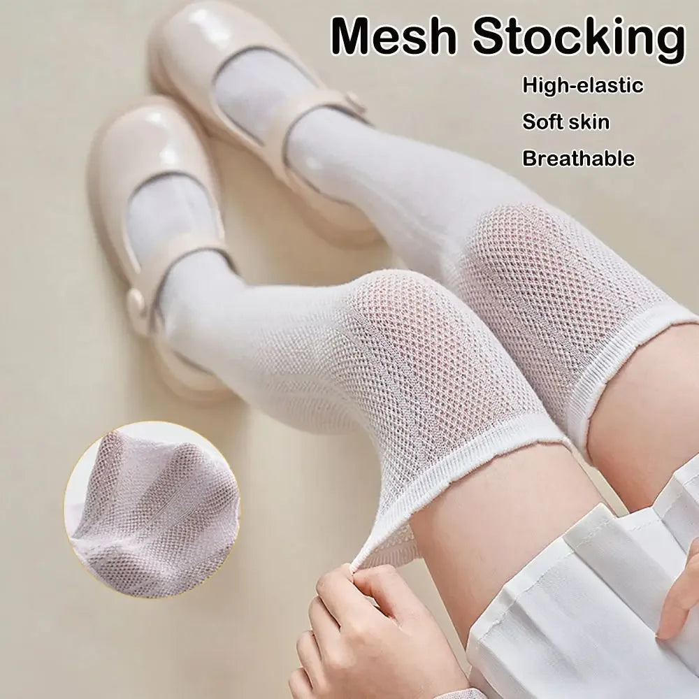 Girls Cotton Mesh Knee-High Stockings | Hollow Long Socks 2–12Y Kids Knee-High Socks QXL