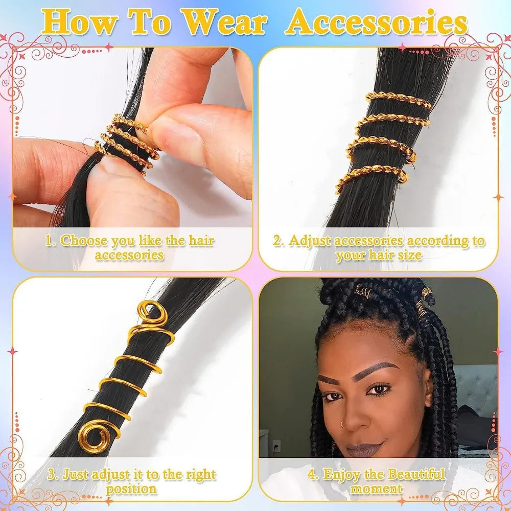 220-Pc Golden Alloy Hair Braid Jewelry | Dreadlock Cuffs Hair Braid Jewelry QXL