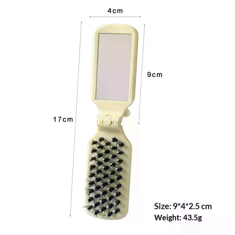 Folding Pocket Hair Comb with Mirror | Compact Travel Brush Folding Travel Comb QXL