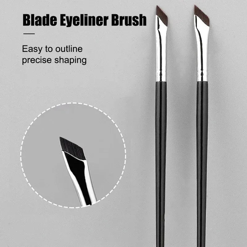 2-in-1 Ultra-Thin Eyeliner & Angled Eyebrow Brush Set (2 Pc) Eyeliner Eyebrow Brush QXL black