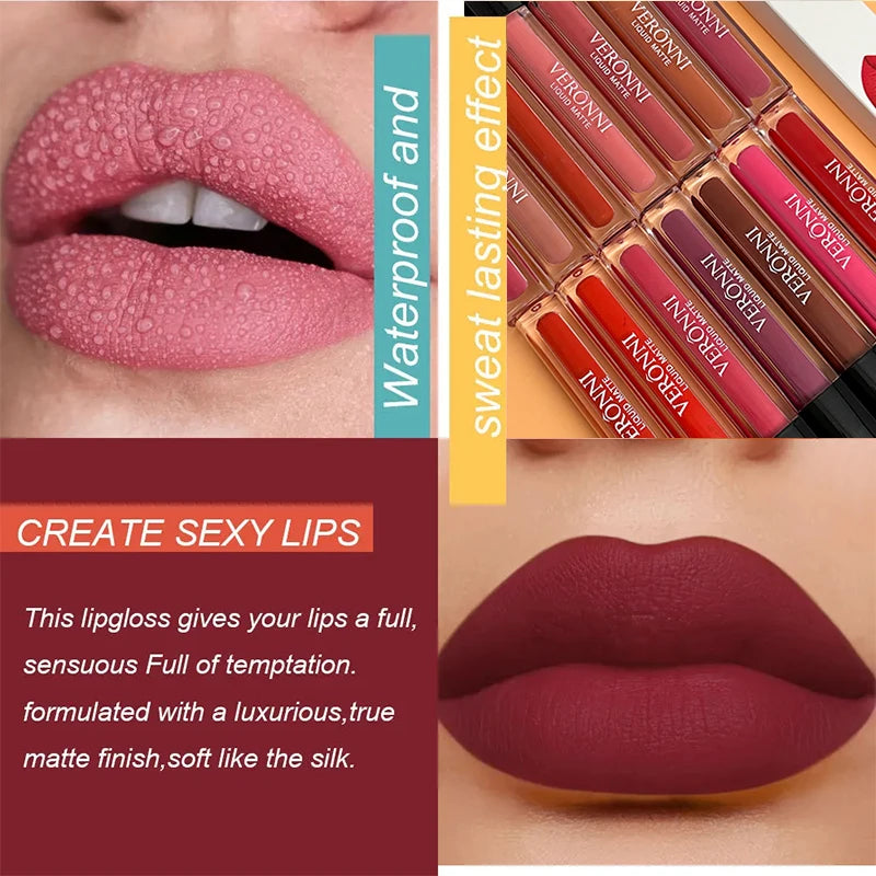 VERONNI 14-Shade Matte Liquid Lipstick | Waterproof Velvet Lip Gloss Matte Liquid Lipstick QXL