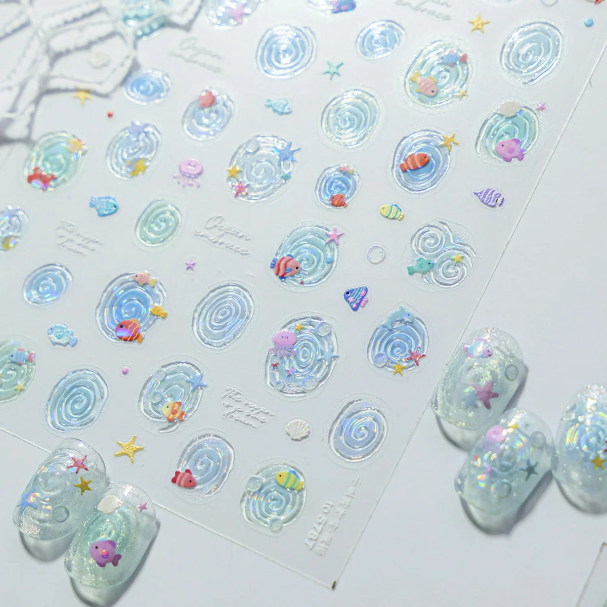 5D Ocean Nail Stickers – Fish, Starfish & Octopus Decals Nail Art Stickers QXL