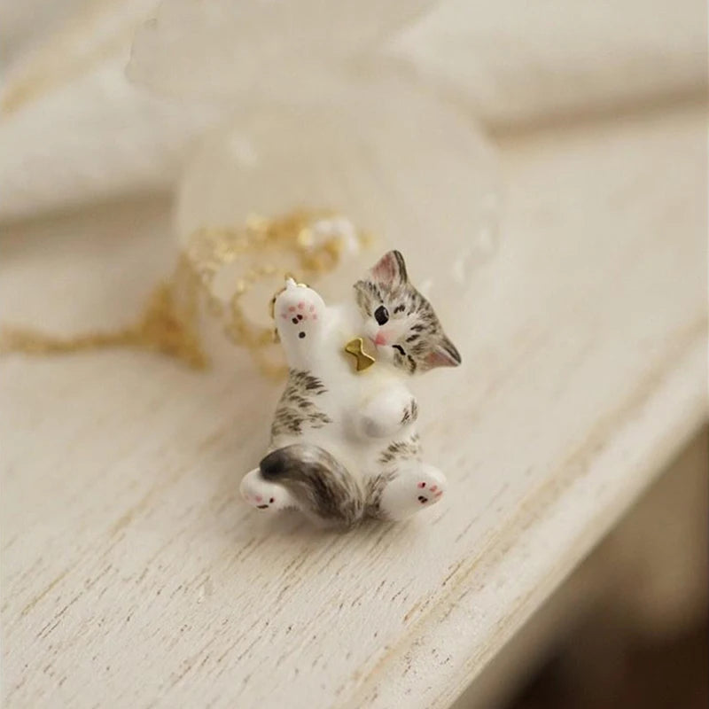 Vintage Cartoon Cat Pendant Necklace | Women's Jewelry Gift Pendant Necklace QXL A2