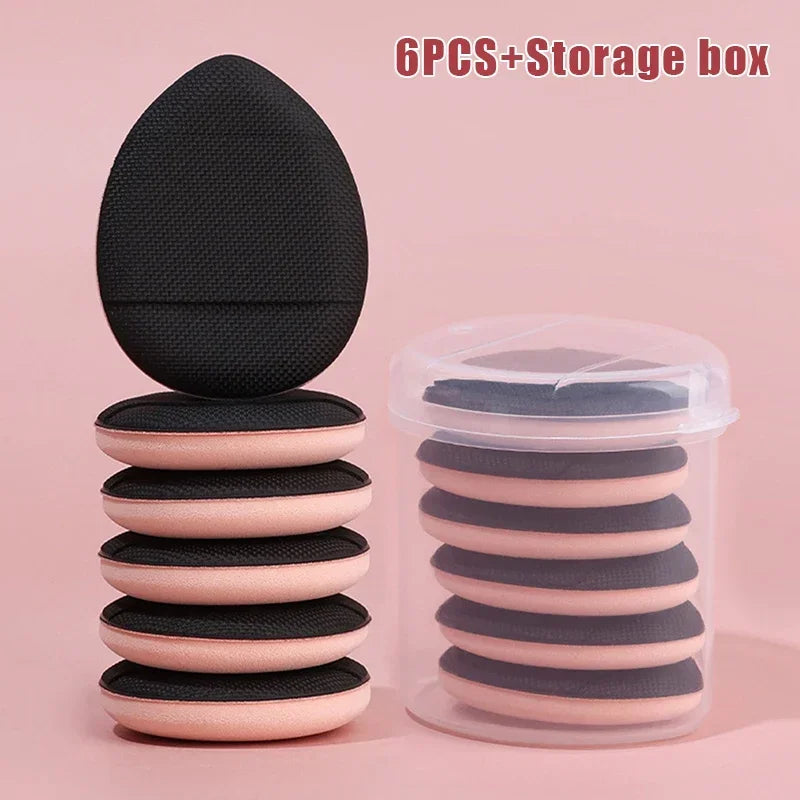 6-Pack Mini Finger Puff Sponge Makeup Applicators + Storage Box Makeup Sponge Applicator QXL M82 Black-6Pcs