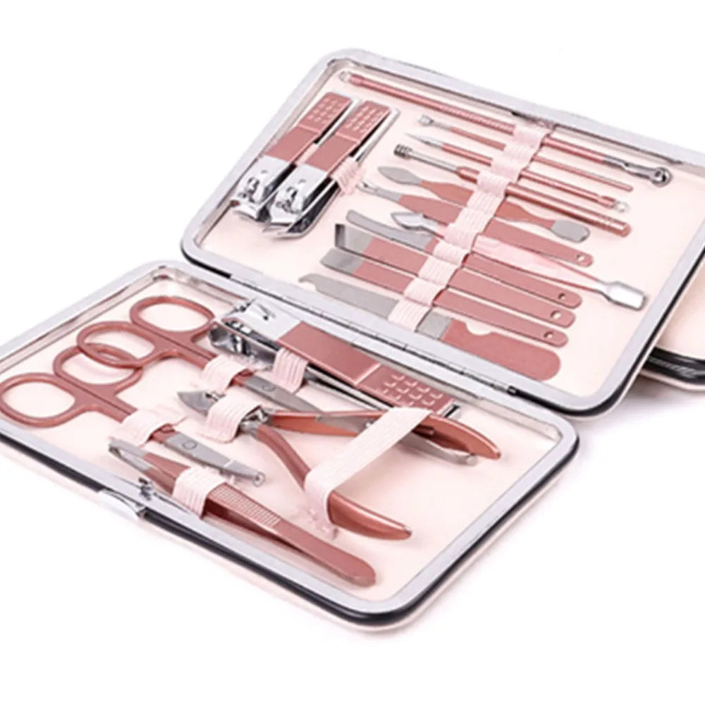 18-Pc Rose Gold Stainless Steel Nail Clipper & Grooming Kit Nail Grooming Kit QXL