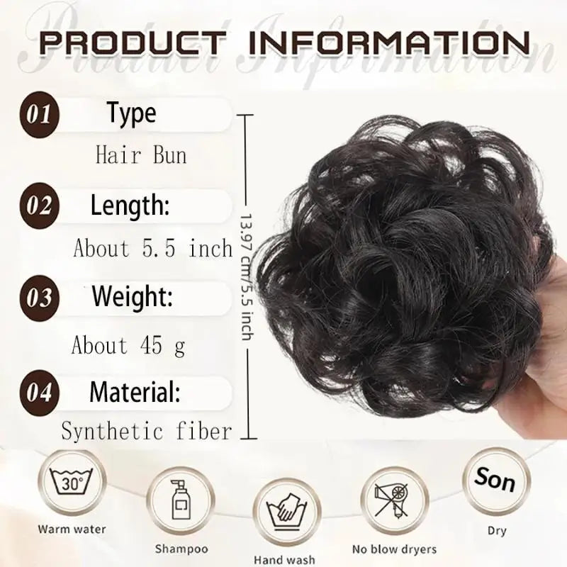Synthetic Fluffy Curly Hair Bun Clip | Women's Hairpiece Clip-On Hair Bun QXL