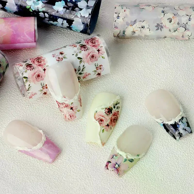 10-Roll Floral Nail Transfer Foils | Rose Butterfly Designs Nail Transfer Foils QXL
