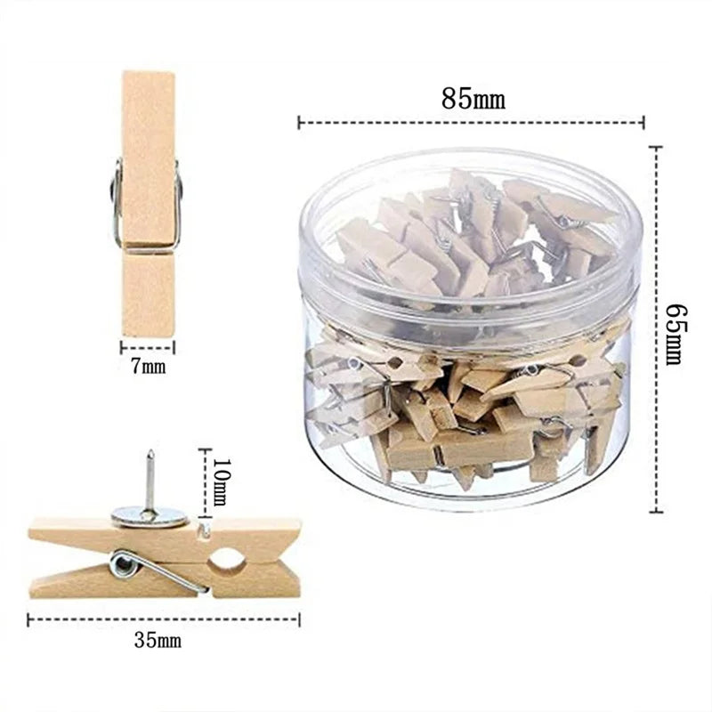 20-Pack Wooden Clip Push Pins for Cork Boards & Bulletin Boards Decorative Push Pins QXL
