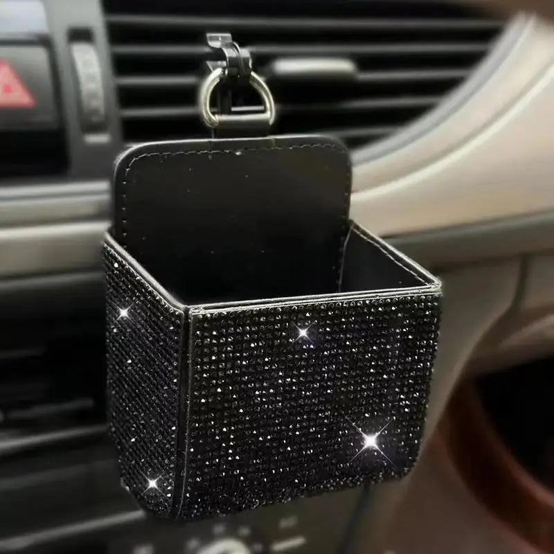 Car Air Vent Organizer | PU Leather Crystal Storage Box Car Vent Organizer QXL