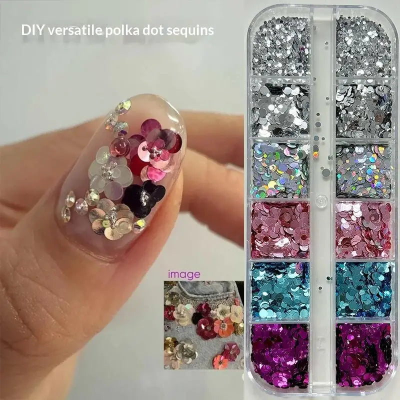 12-Grid Nail Glitter Set | Sequins, Charms & Flower Decals Nail Art Glitter Set QXL H47