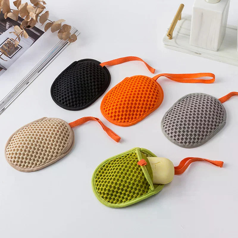 2-in-1 Bath Loofah Glove & Soap Bag | Double-Sided Scrubber Bath Scrubbing Glove QXL