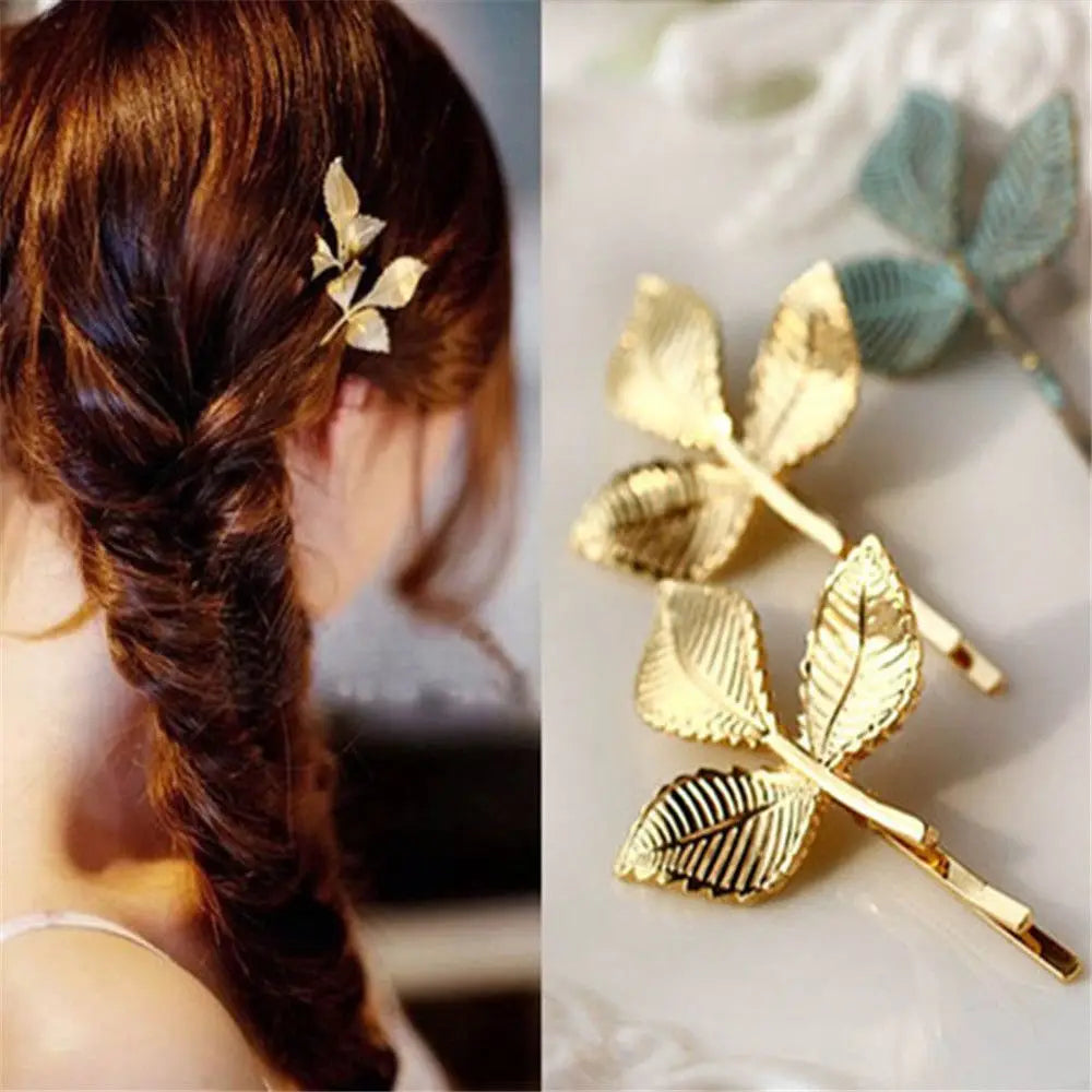 Metal Leaf Hair Clip Barrette | Elegant Bridal Bobby Pin Hair Clip Barrette QXL