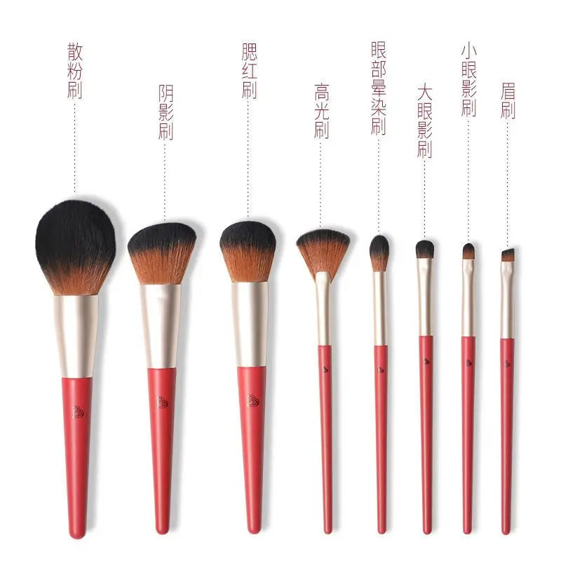 BLJ Red 8-Piece Makeup Brush Set | Face & Eye Complete Kit Makeup Brush Set QXL Pear Red 8 Piece