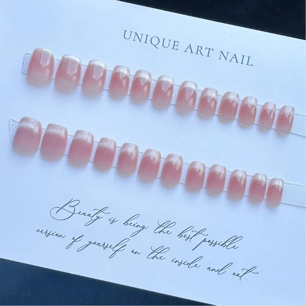 Cat's Eye French Press-On Nails 24pc | Square Full Cover Set Press-On Nails QXL