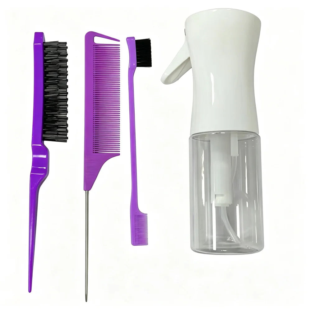 4-Piece Hairdressing Set – Tail Comb, Edge Brush & Spray Bottle Hairdressing Tool Set QXL