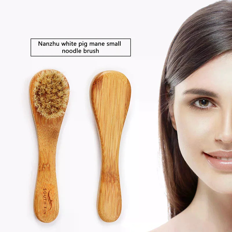 Natural Bristle Exfoliating Face Brush | Wooden Handle Face Cleansing Brush QXL