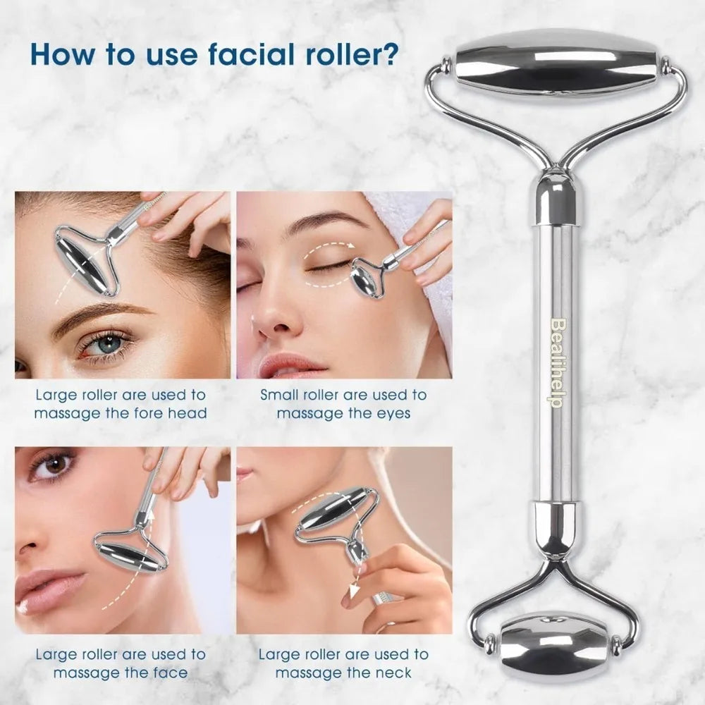 Ice Face Roller & Stainless Steel Gua Sha Tool Set Facial Massage Tool Set QXL