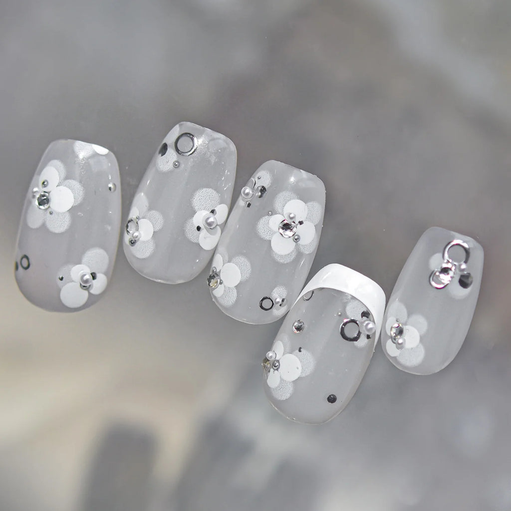 5D French Nail Stickers | Floral Gold Diamond Decals Nail Art Stickers QXL