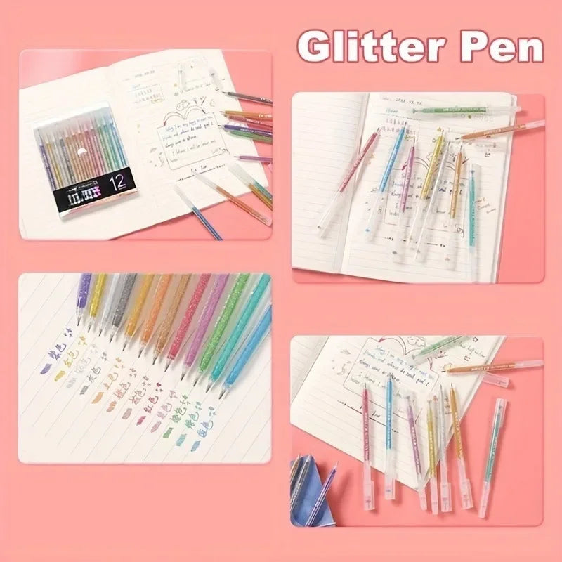 12-Color Glitter Gel Pens | Metallic & Fluorescent Set Glitter Gel Pen Set QXL