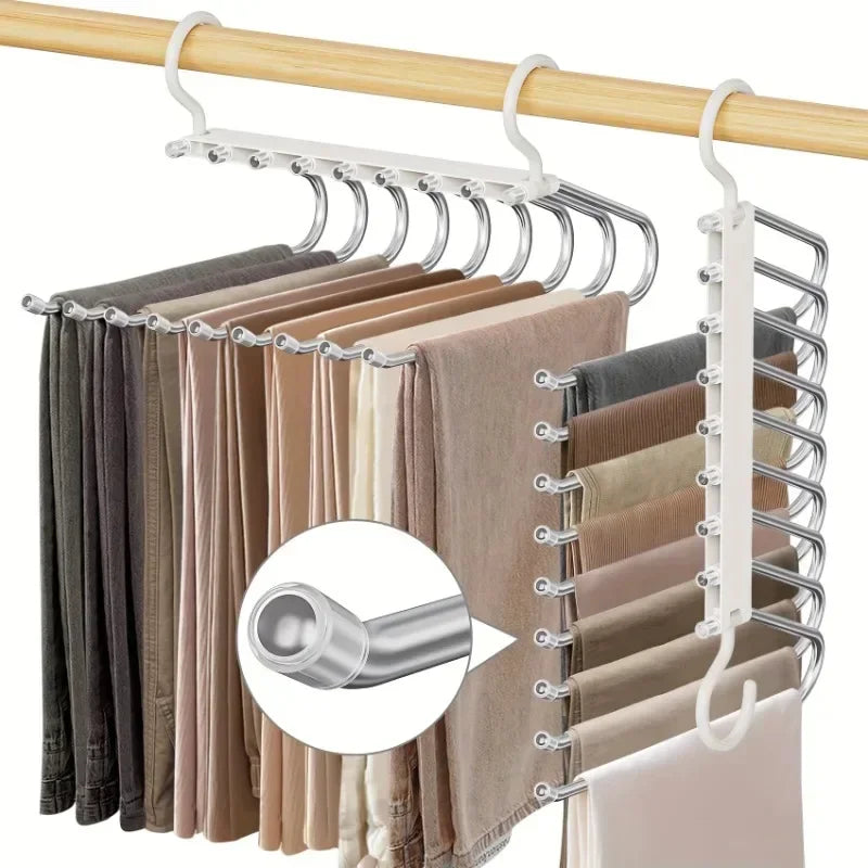 9-Tier Stainless Steel Pants Hanger | Space-Saving Closet Organizer Pants Hanger Organizer QXL