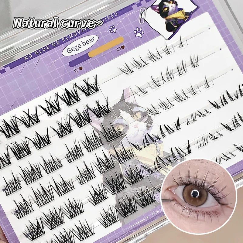Glueless Self-Adhesive Cluster Lashes | Natural Curly DIY Cluster False Lashes QXL