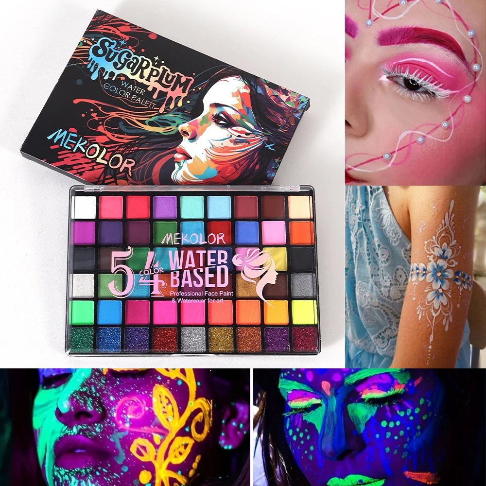 54-Color Neon UV Face & Body Paint Set – Water-Soluble Face & Body Paint QXL
