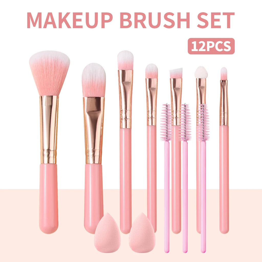 KOSSHOW 12-Piece Makeup Brush Set | Face & Eye Cosmetic Kit Makeup Brush Set QXL Pink