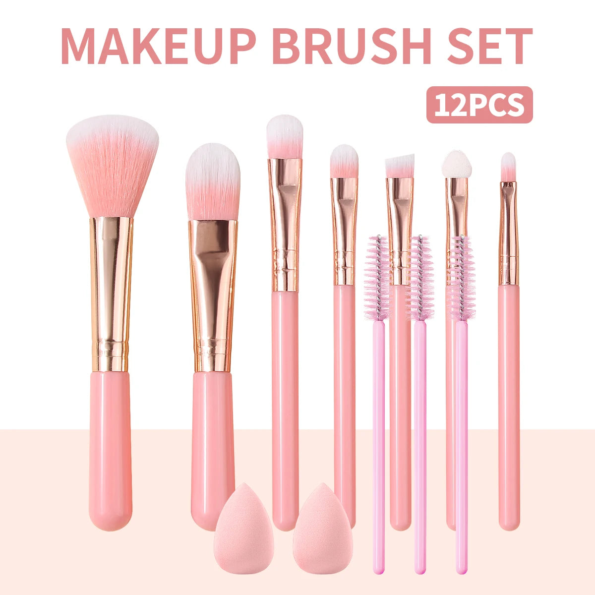 KOSSHOW 12-Piece Makeup Brush Set | Face & Eye Cosmetic Kit Makeup Brush Set QXL Pink