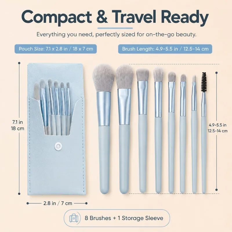 8-Piece Soft Makeup Brush Set | Face, Eyes & Blush Brushes Makeup Brush Set QXL