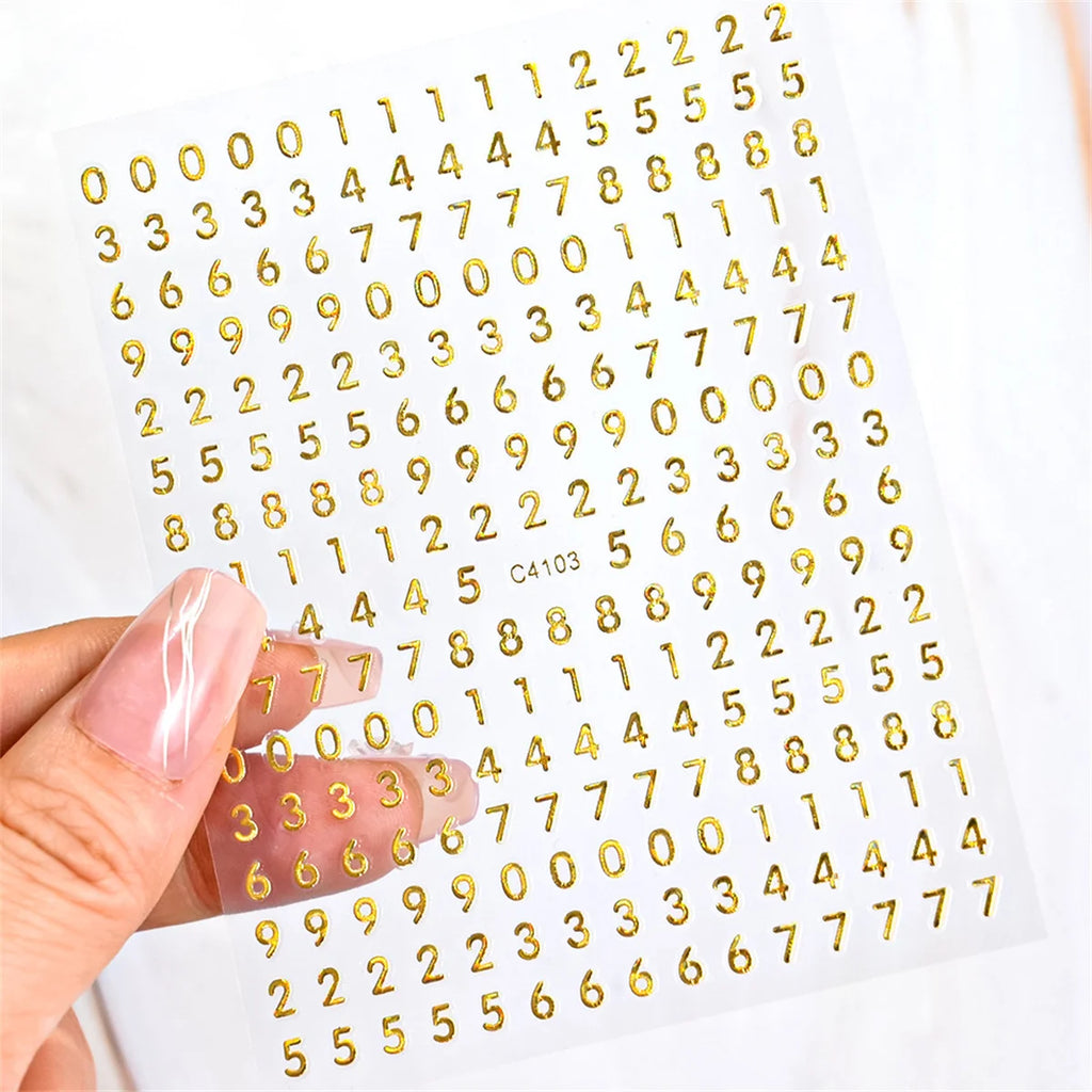 5-Pack 3D Number & Letter Nail Stickers | Gold Silver Decals 3D Nail Stickers QXL