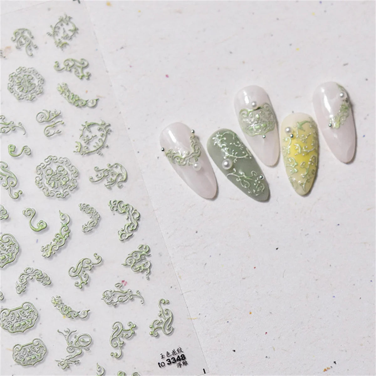 5D Embossed Retro Green Striped Nail Art Stickers & Decals Nail Art Stickers QXL