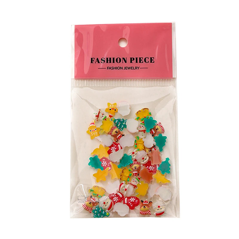 50-Pc Christmas Resin Nail Charms | Santa Snowman Reindeer Nail Art Charms QXL