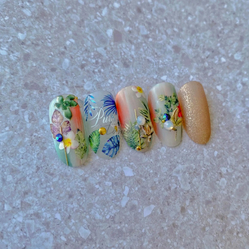 5D Flamingo Tropical Leaf Nail Art Stickers | Self-Adhesive Nail Art Stickers QXL