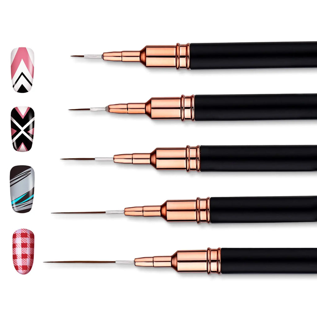 5-Piece Nail Art Liner Brush Set | Fine Line & Stripe Detail Nail Art Brushes QXL