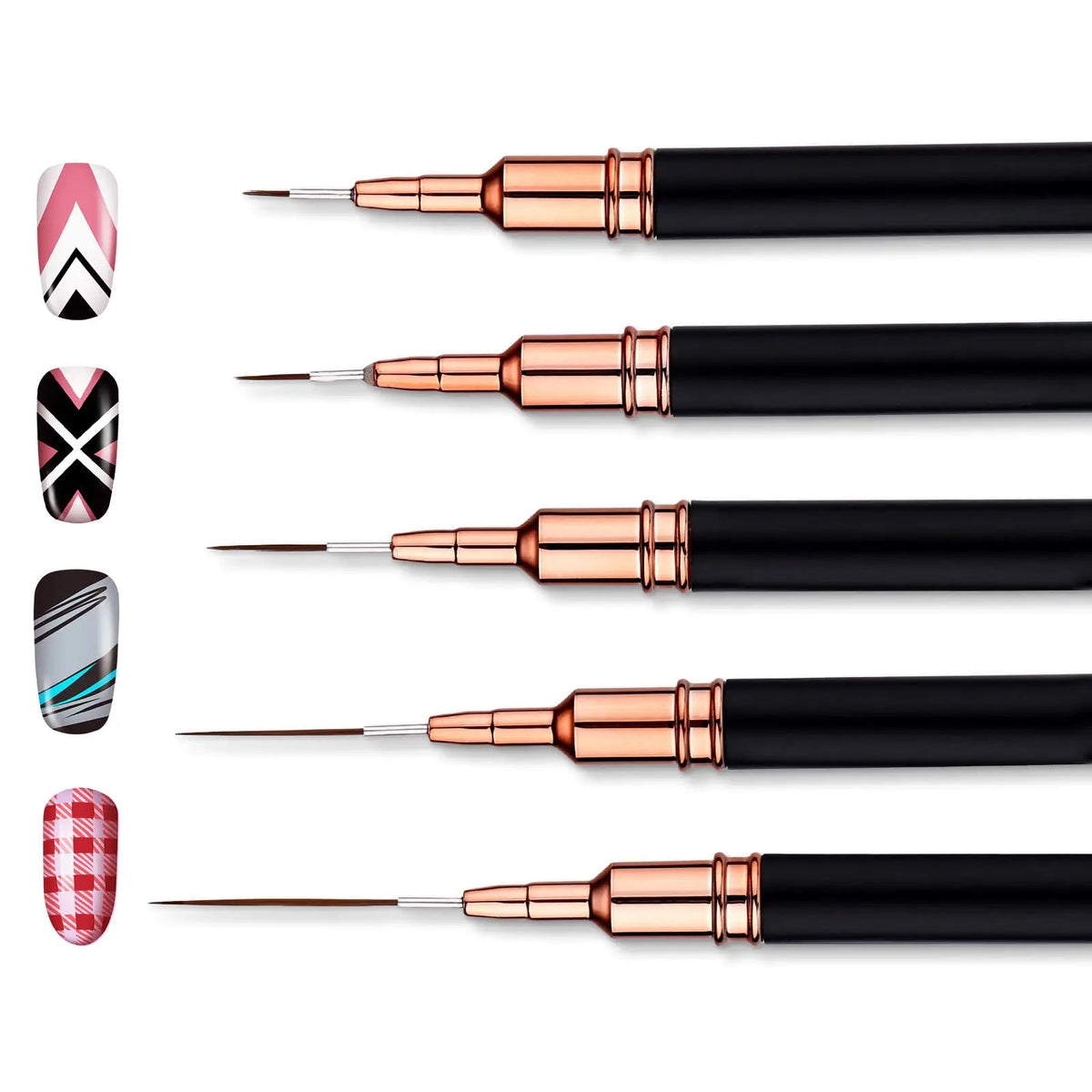 5-Piece Nail Art Liner Brush Set | Fine Line & Stripe Detail Nail Art Brushes QXL