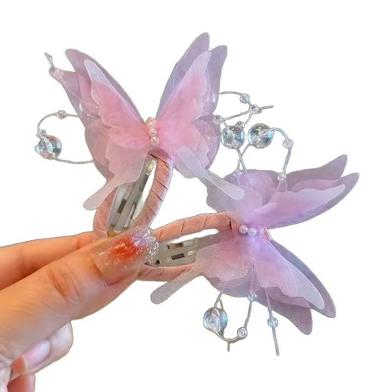 2-Pack Girls Butterfly Pearl Hair Clips | Shiny BB Hairpins Girls Hair Clips QXL