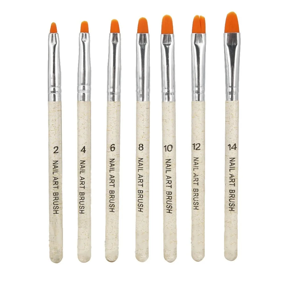 7-Piece UV Gel Nail Art Brush Set | Gold Glitter Handles Nail Art Brush Set QXL Light Grey