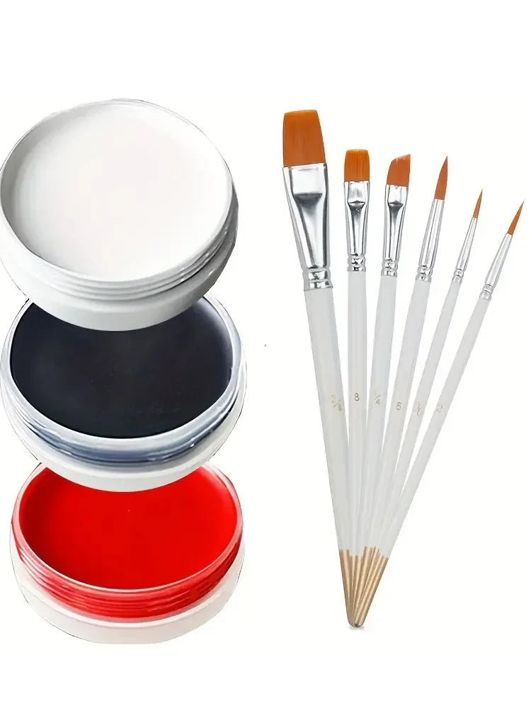 VERONNI 30g Face & Body Paint Set – Black White Red + Brush Face & Body Paint QXL 3 pcs and brushes