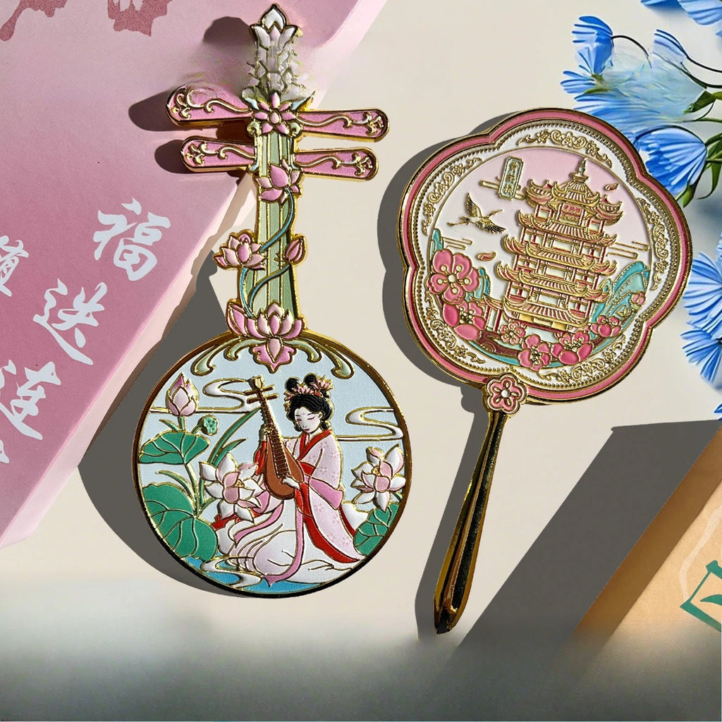 Metal Compact Mirror | Lotus & Lute Lady Design | Travel Gift Compact Makeup Mirror QXL