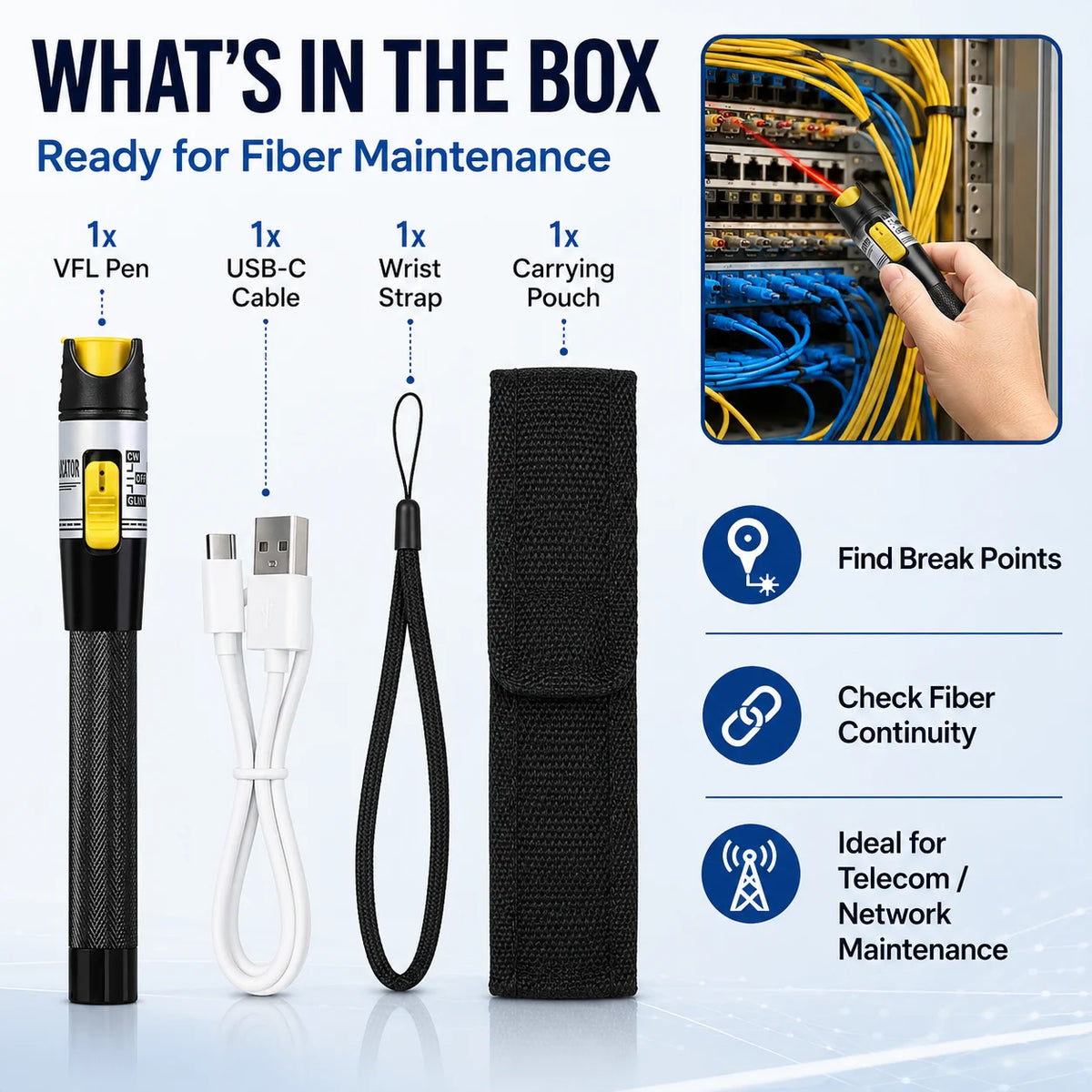 K-C15 50KM Visual Fault Locator | 650nm Fiber Optic Tester Fiber Optic Tester QXL