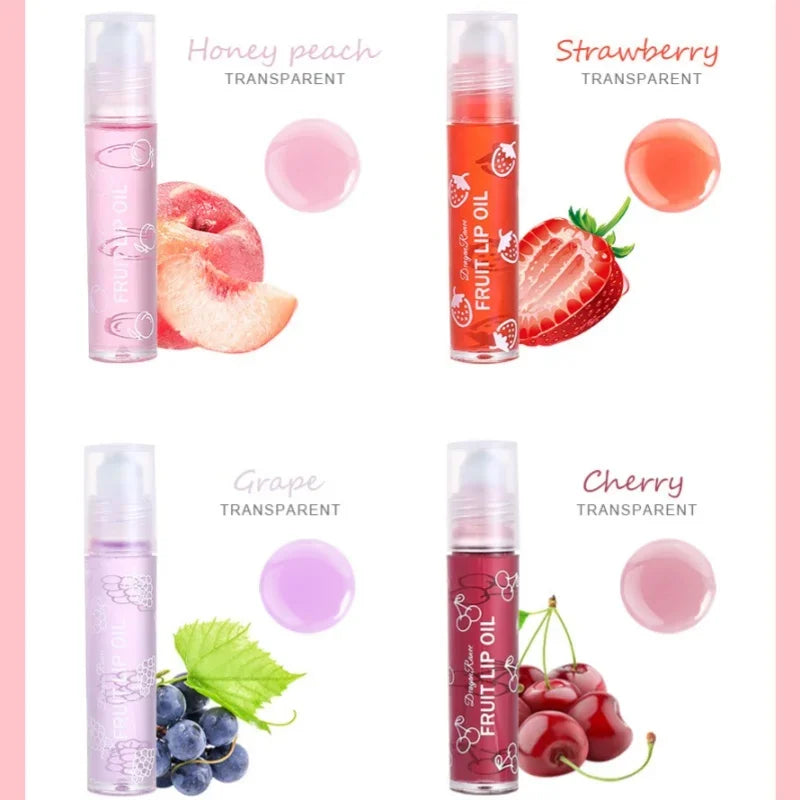 4-Pack Roll-On Lip Oil Set | Hydrating Fruit Lip Gloss Balm Roll-On Lip Oil QXL
