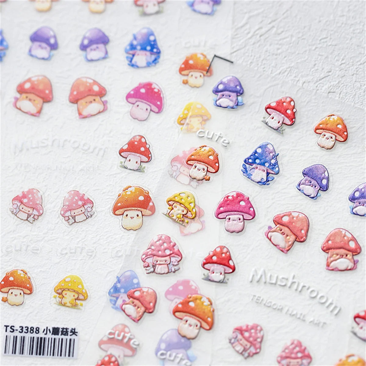 5D Kawaii Mushroom Nail Art Stickers – Embossed Self-Adhesive Nail Art Stickers QXL