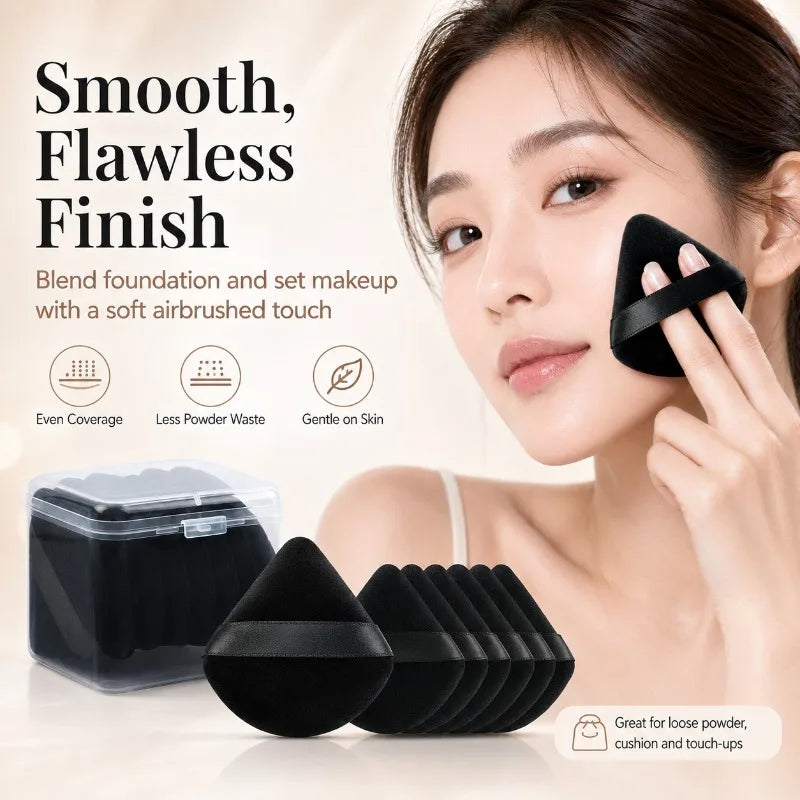 6-Pack Triangle Velvet Makeup Puff Set with Storage Box Velvet Makeup Puff Set QXL