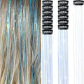 6-Pack Clip-In Shiny Hair Tinsel Extensions | 50cm Synthetic Clip-In Hair Tinsel QXL Fluorescent blue