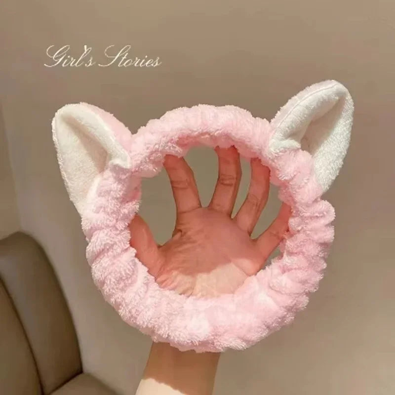 Coral Fleece Cat Ear Headband for Makeup & Face Washing Makeup Headband QXL 1Pc-Pink