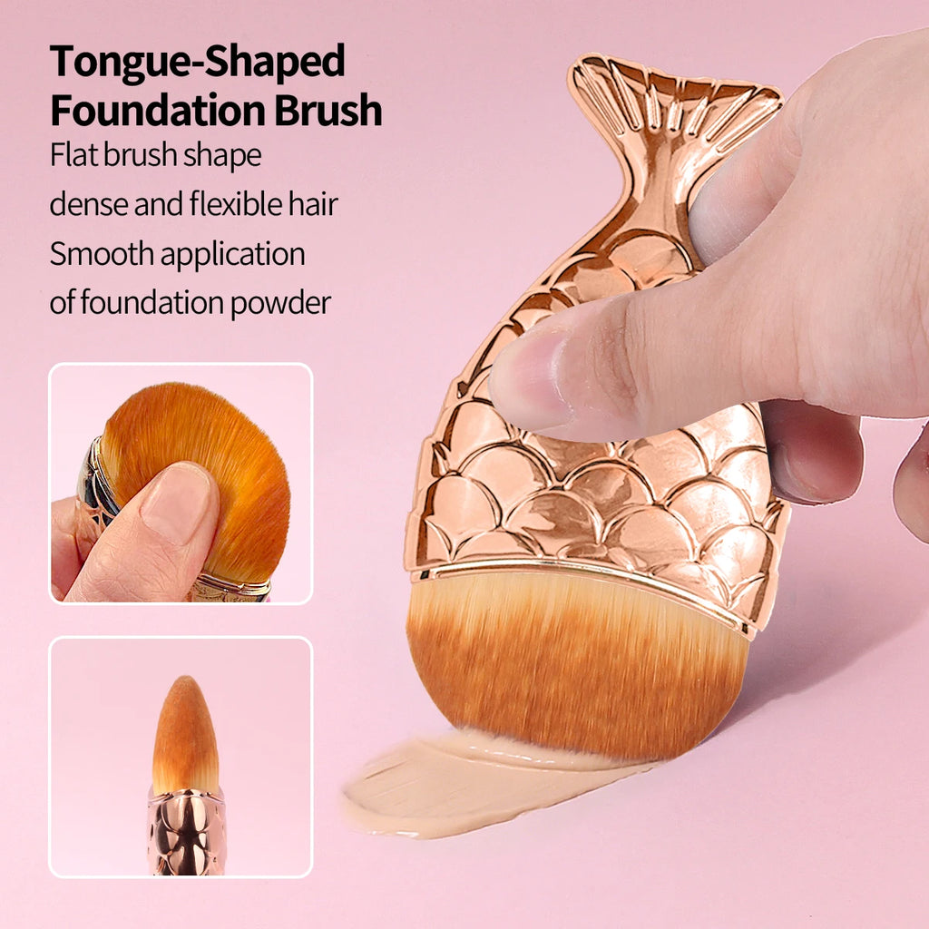 KOSSHOW Rose Gold Mermaid Foundation Brush | Tongue-Shaped Foundation Brush QXL Gold