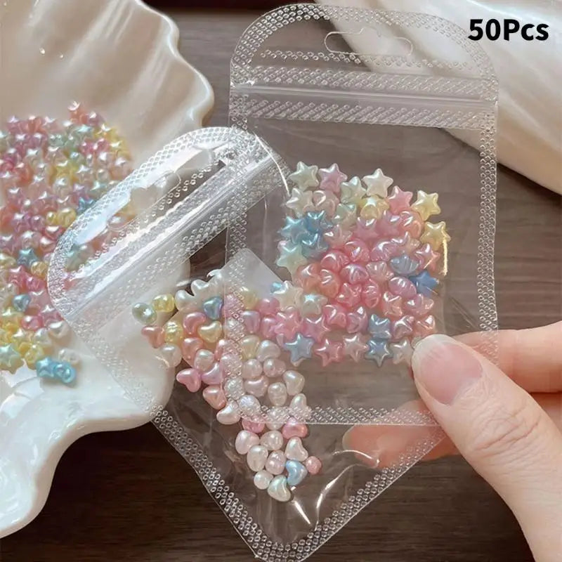 50-Pc Star & Heart Nail Rhinestones | Kawaii DIY Nail Art Gems Nail Rhinestones QXL