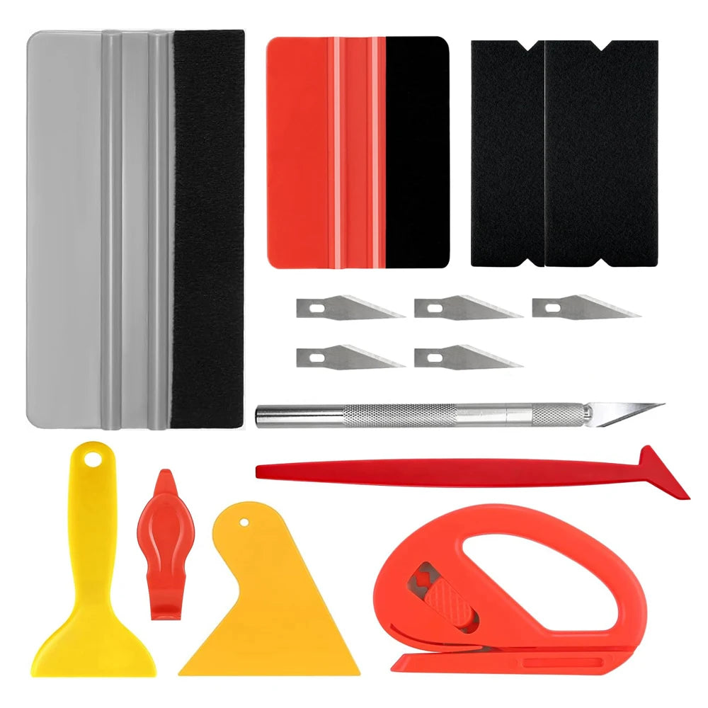 Vinyl Wrap Kit – Felt Squeegee, Trimmer & Bubble Smoother 8–15pc Vinyl Wrap Tool Kit QXL Kit 15Pcs