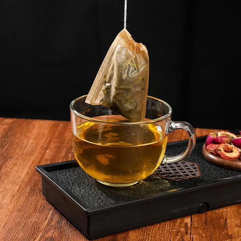 100-Pack Drawstring Tea Filter Bags | Unbleached Eco Wood Pulp Tea Filter Bags QXL
