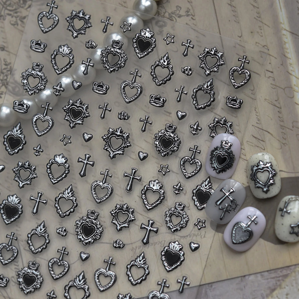 5D Vintage Metal Nail Art Stickers | Y2K Heart Crown Star Decals Nail Art Stickers QXL
